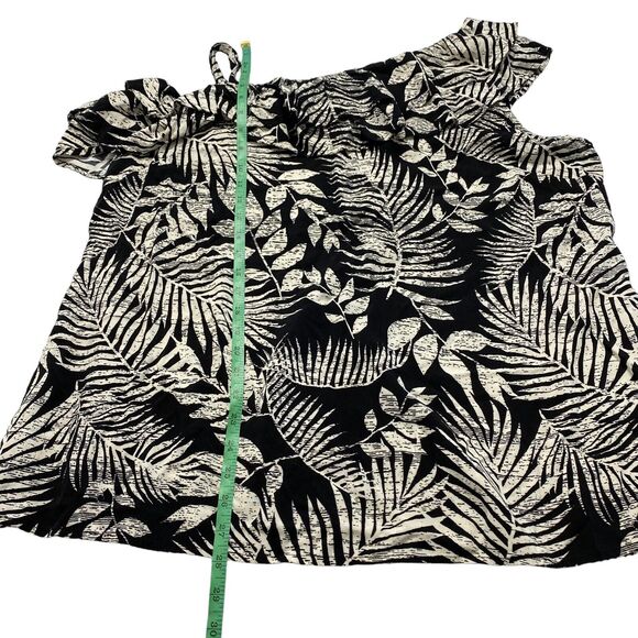 CITY CHIC Black Ivory Tropical Leaf Print Off The Shoulder Top Size XXL 24 Strap - Picture 9 of 9